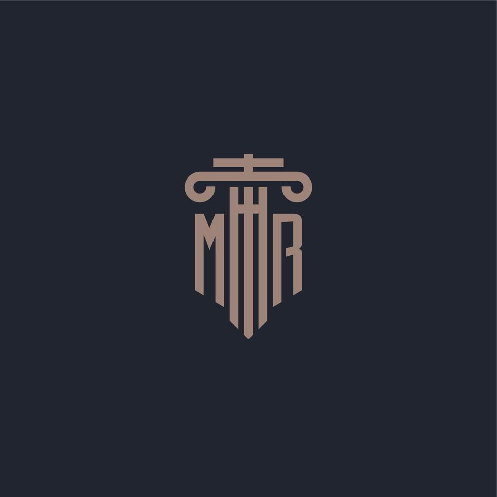 MR initial logo monogram with pillar style design for law firm and justice company vector