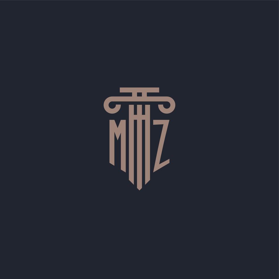 monograma del logotipo inicial mz con diseño de estilo pilar para bufete de abogados y compañía de justicia vector