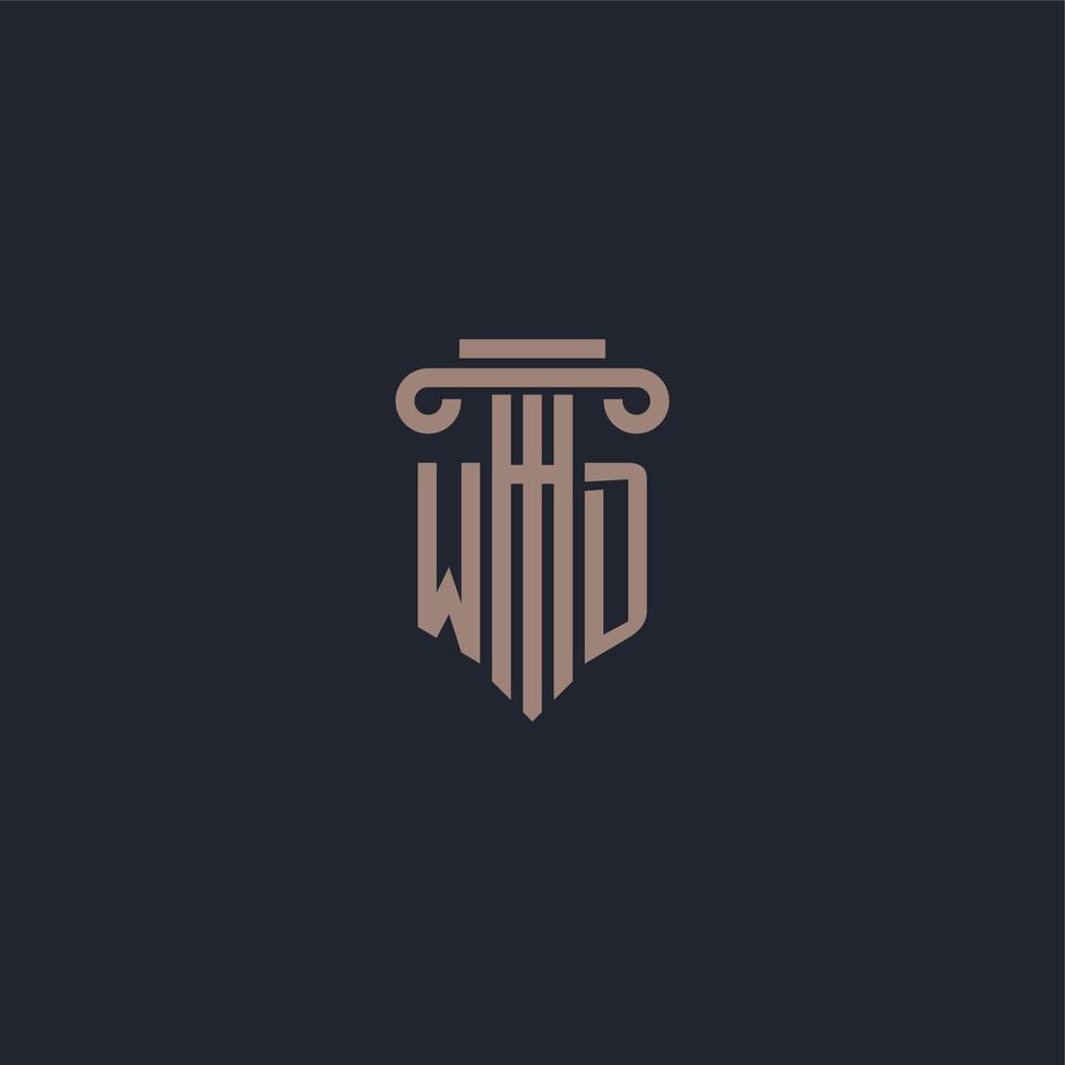 WD initial logo monogram with pillar style design for law firm and justice company vector