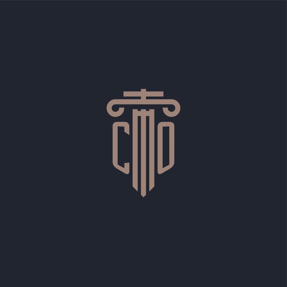 monograma de logotipo co inicial con diseño de estilo pilar para bufete de abogados y compañía de justicia vector