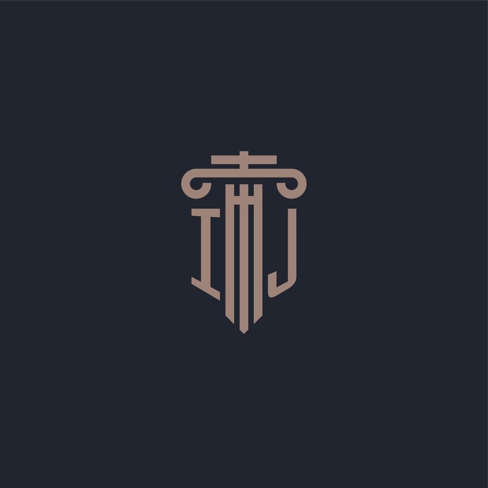 IJ initial logo monogram with pillar style design for law firm and justice company vector