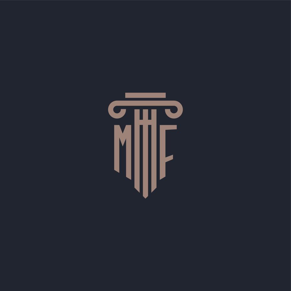 MF initial logo monogram with pillar style design for law firm and justice company vector