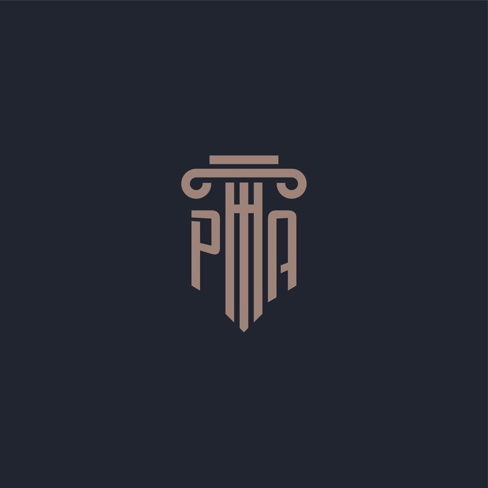 monograma del logotipo inicial pa con diseño de estilo pilar para bufete de abogados y compañía de justicia vector