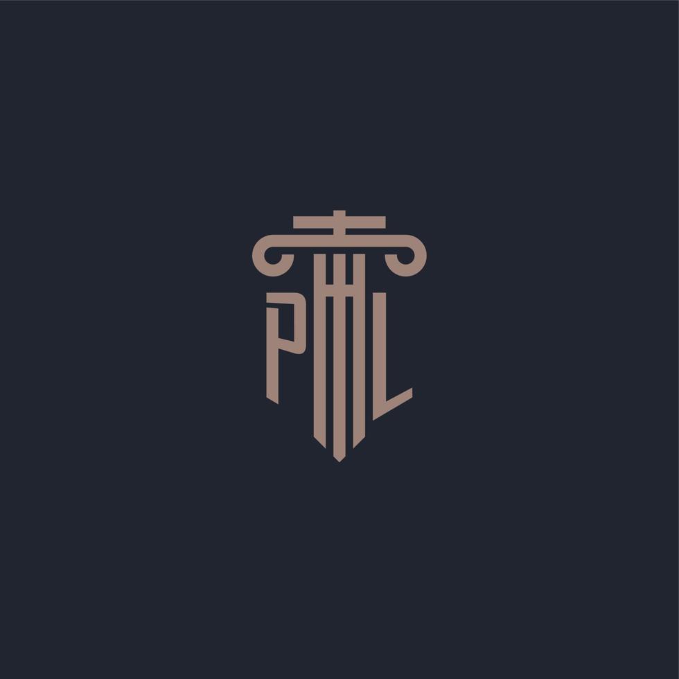 monograma de logotipo inicial pl con diseño de estilo pilar para bufete de abogados y compañía de justicia vector