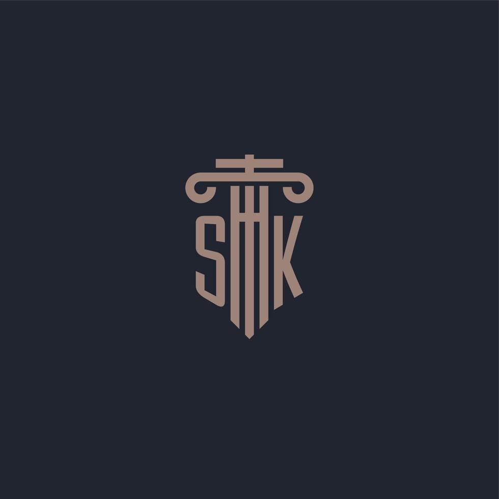 monograma del logotipo inicial de sk con diseño de estilo pilar para bufete de abogados y compañía de justicia vector