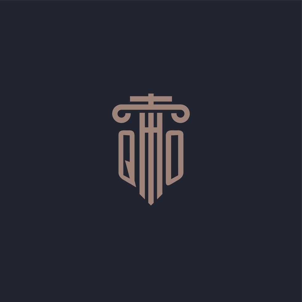 monograma de logotipo inicial qo con diseño de estilo pilar para bufete de abogados y compañía de justicia vector