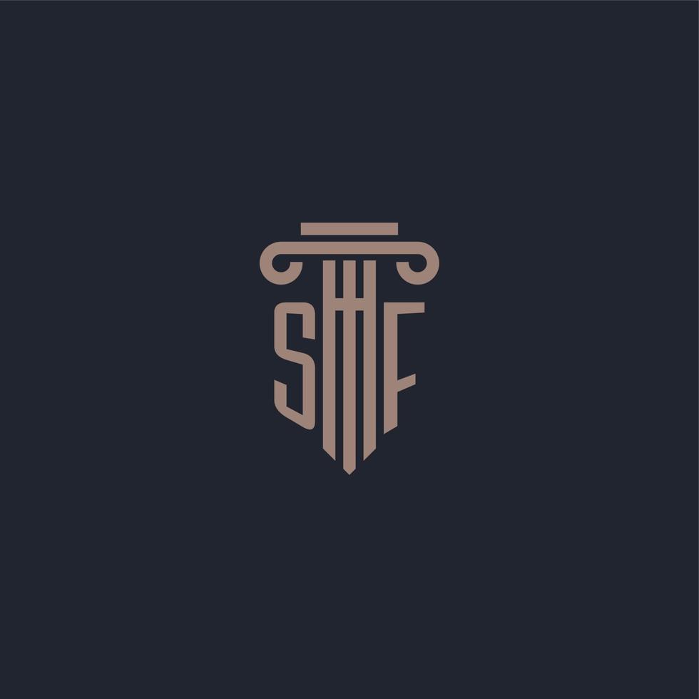 SF initial logo monogram with pillar style design for law firm and justice company vector