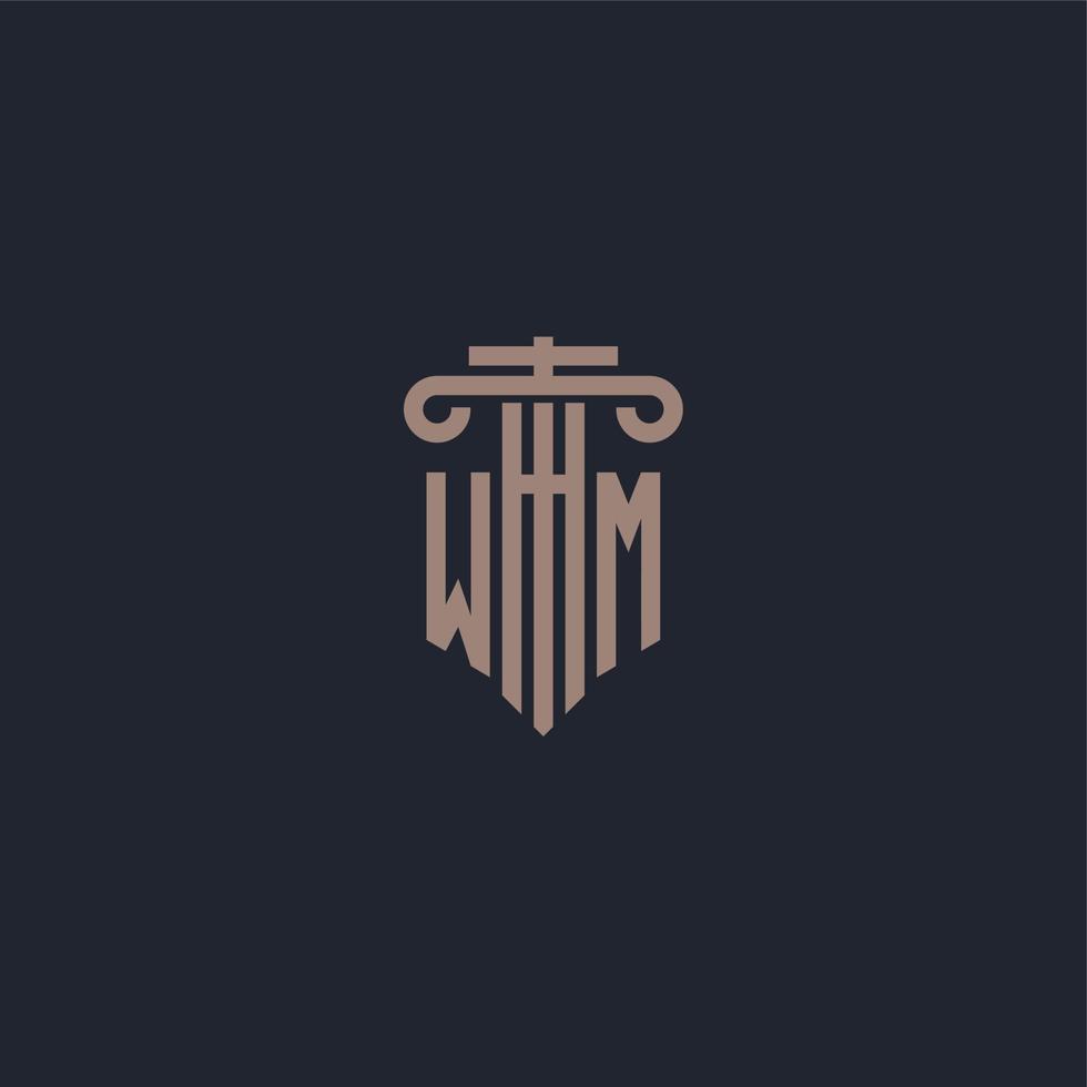 WM initial logo monogram with pillar style design for law firm and justice company vector