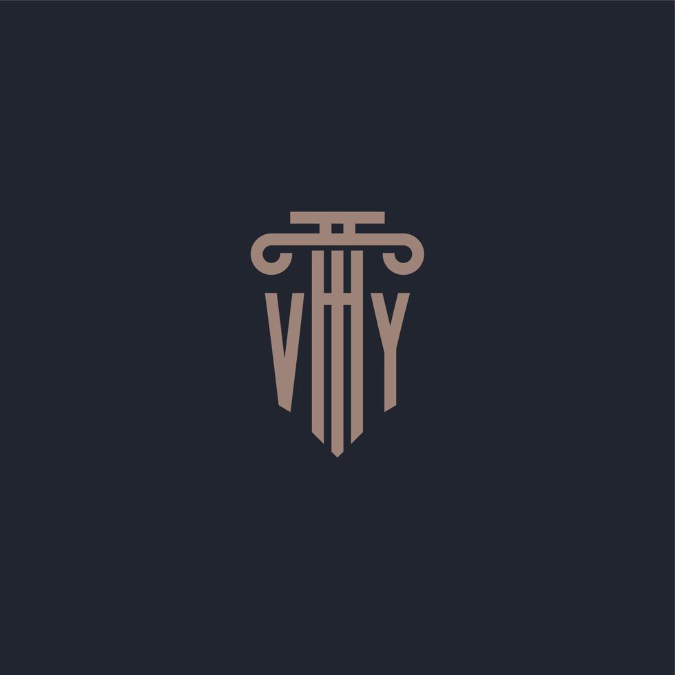 VY initial logo monogram with pillar style design for law firm and justice company vector