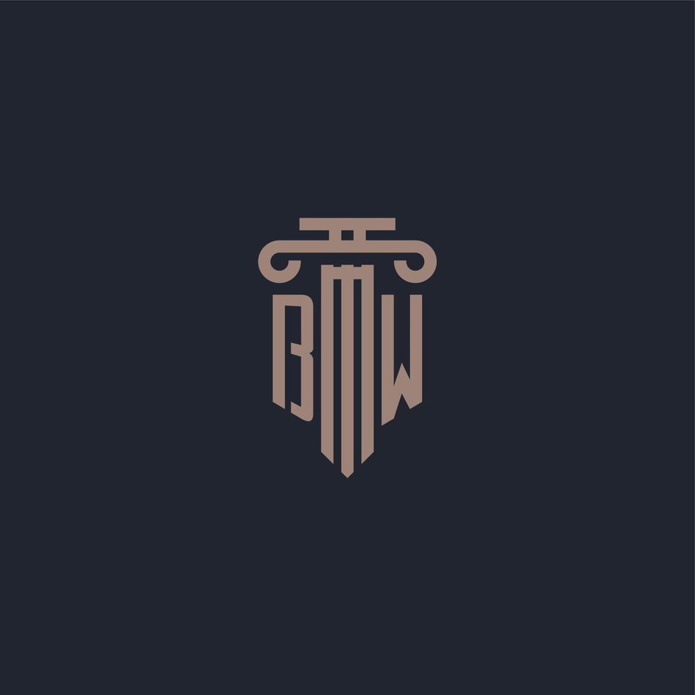 BW initial logo monogram with pillar style design for law firm and justice company vector