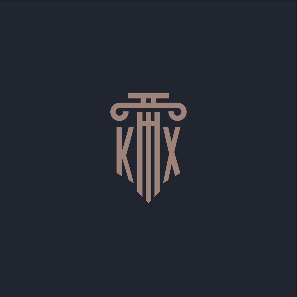 monograma del logotipo inicial kx con diseño de estilo pilar para bufete de abogados y compañía de justicia vector