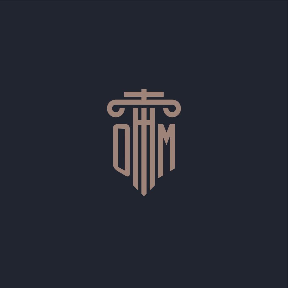 OM initial logo monogram with pillar style design for law firm and justice company vector