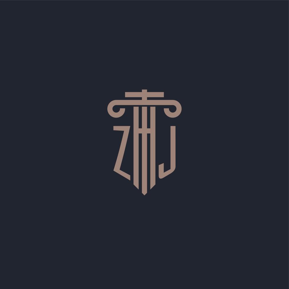 ZJ initial logo monogram with pillar style design for law firm and justice company vector