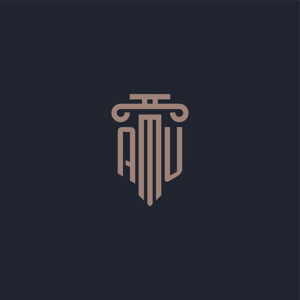AU initial logo monogram with pillar style design for law firm and justice company vector