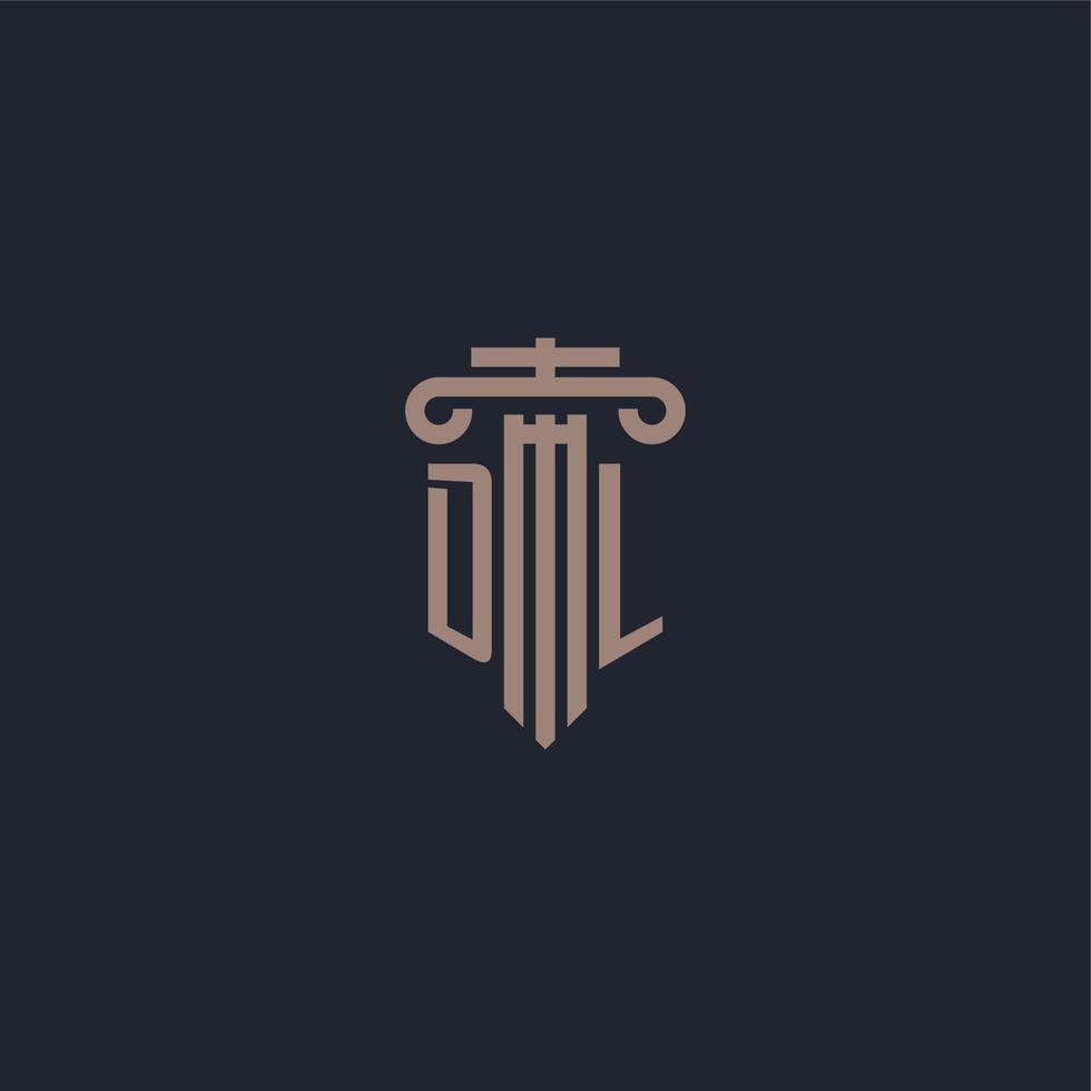 DL initial logo monogram with pillar style design for law firm and justice company vector