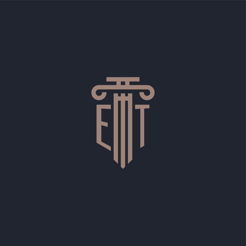 ET initial logo monogram with pillar style design for law firm and justice company vector