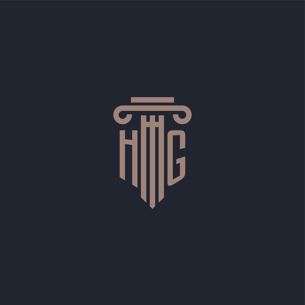 HG initial logo monogram with pillar style design for law firm and justice company vector