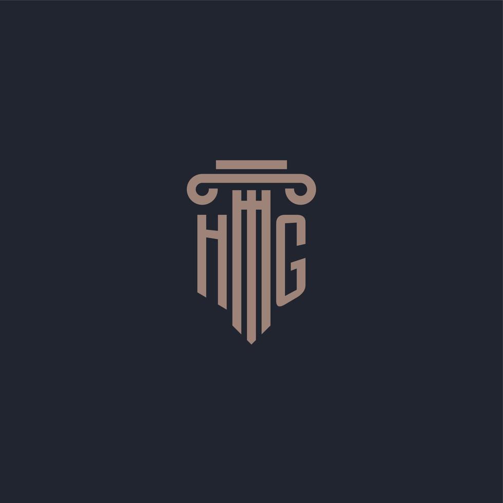 monograma de logotipo inicial hg con diseño de estilo pilar para bufete de abogados y compañía de justicia vector