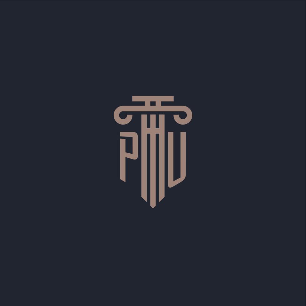 PU initial logo monogram with pillar style design for law firm and justice company vector
