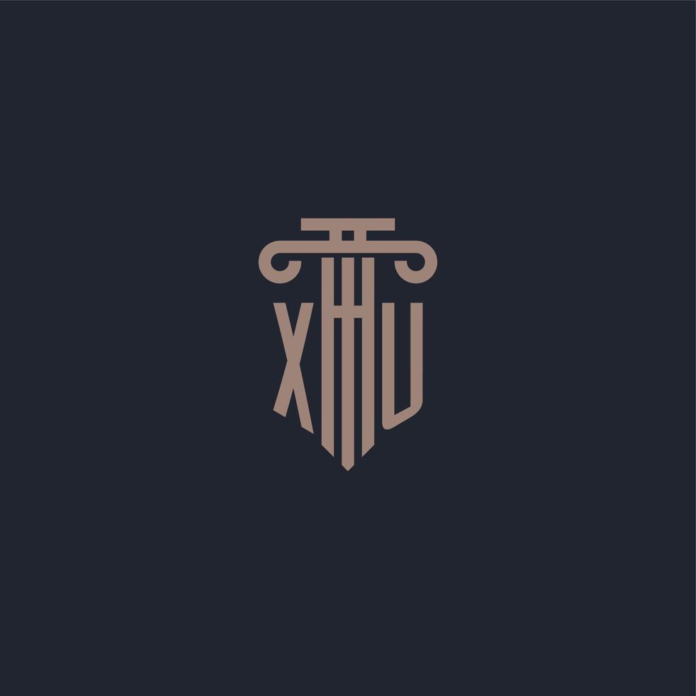 monograma del logotipo inicial xu con diseño de estilo pilar para bufete de abogados y compañía de justicia vector
