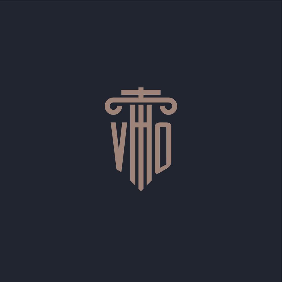 monograma de logotipo inicial de vo con diseño de estilo pilar para bufete de abogados y compañía de justicia vector