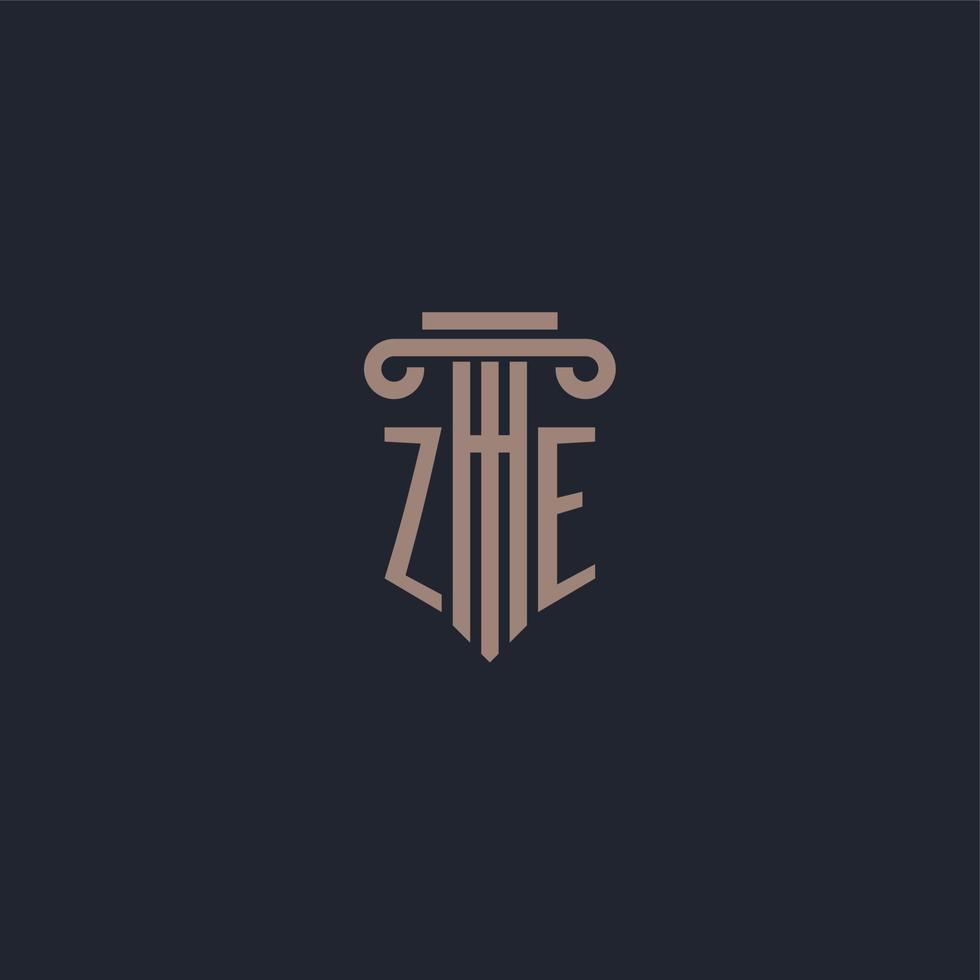 ZE initial logo monogram with pillar style design for law firm and justice company vector