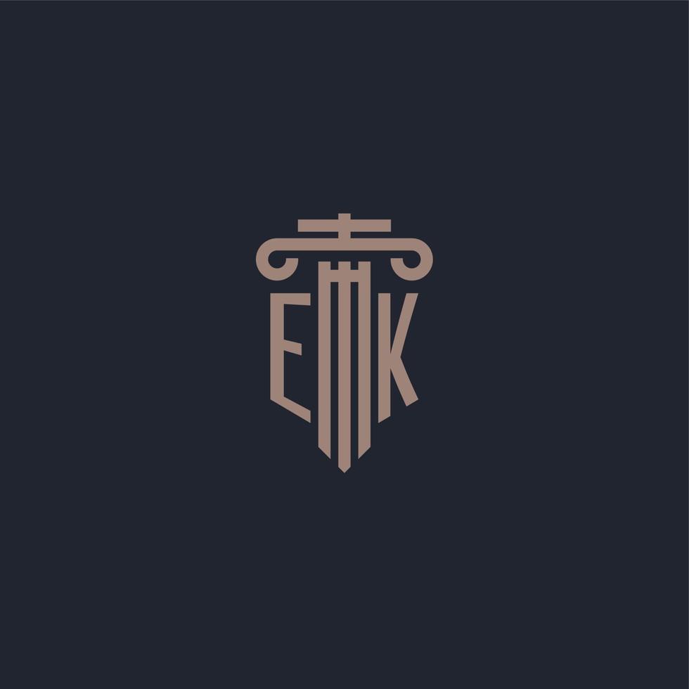EK initial logo monogram with pillar style design for law firm and justice company vector