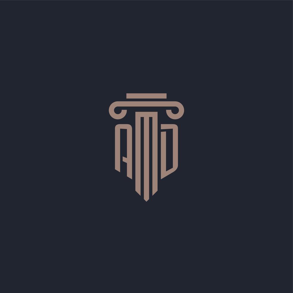 AD initial logo monogram with pillar style design for law firm and justice company vector