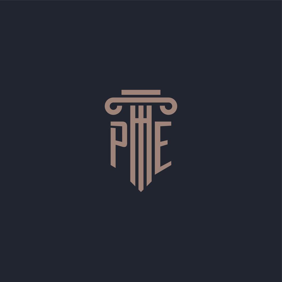 monograma de logotipo inicial pe con diseño de estilo pilar para bufete de abogados y compañía de justicia vector