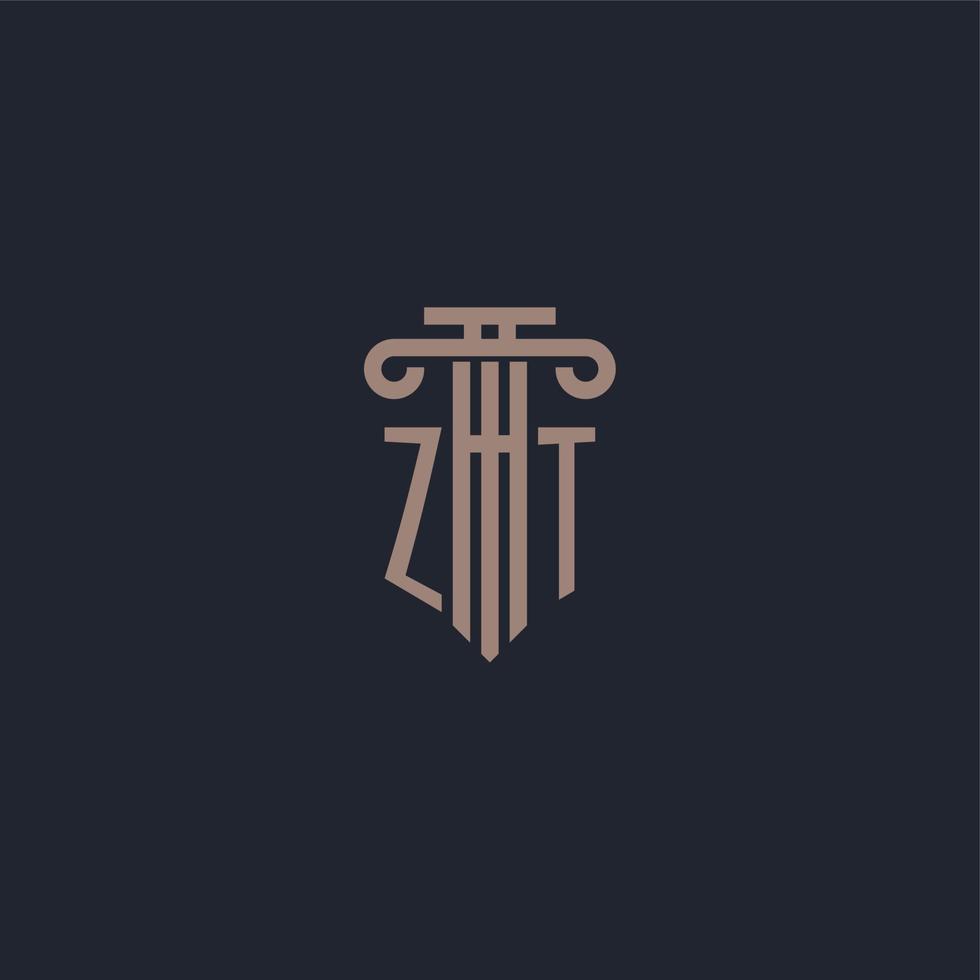 ZT initial logo monogram with pillar style design for law firm and justice company vector