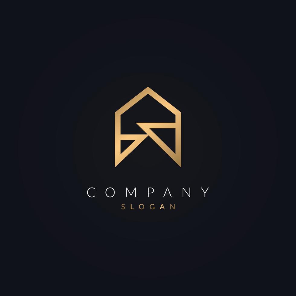 elegant line gold color real estate logo design template. construction vector