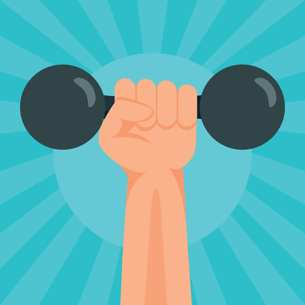 Hand dumbbell banner, flat style vector