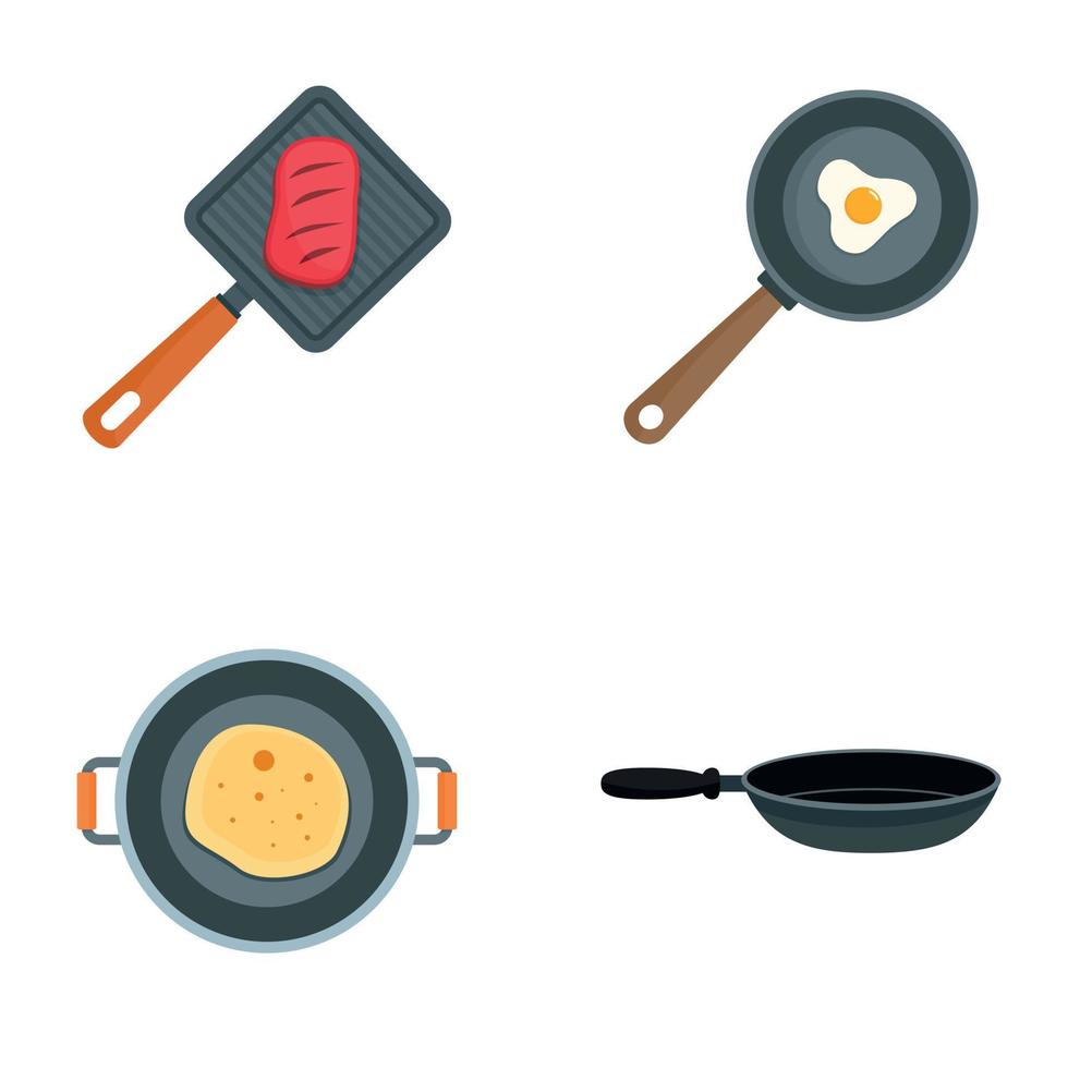 Hot griddle chef icon set, flat style vector