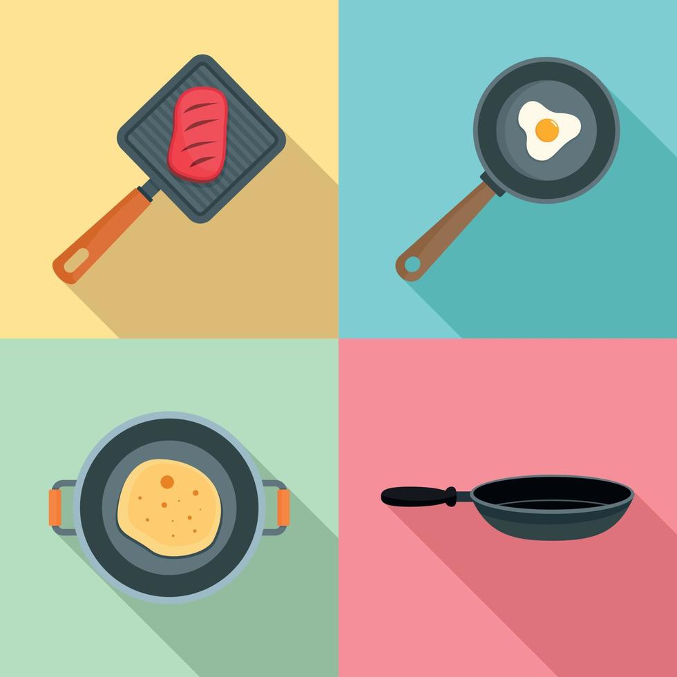 Hot griddle chef icon set, flat style vector