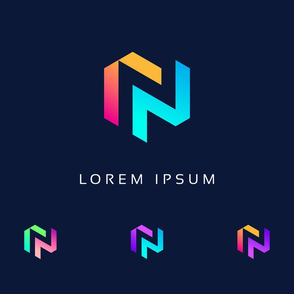 N Letter Colorful Logo Design Vector - Creative Symbol Icon Text N - negative