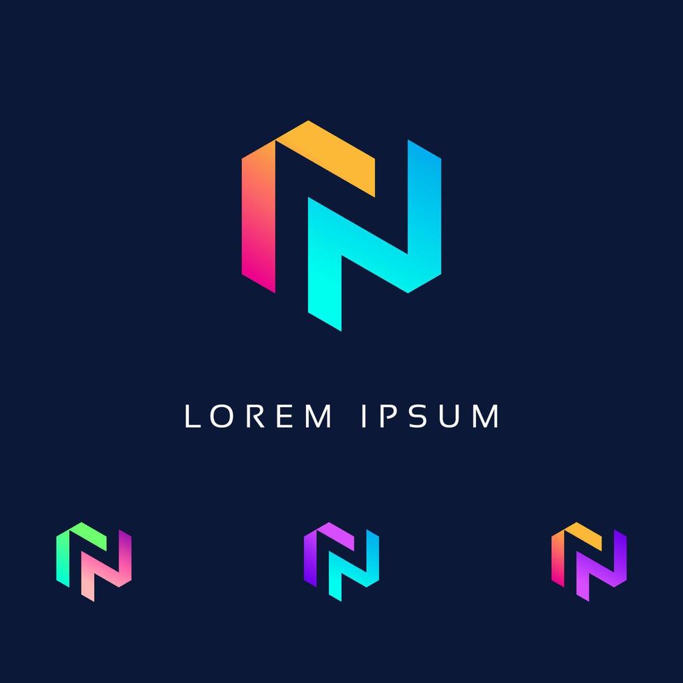 vector de diseño de logotipo colorido con letra n - texto de icono de símbolo creativo n - negativo