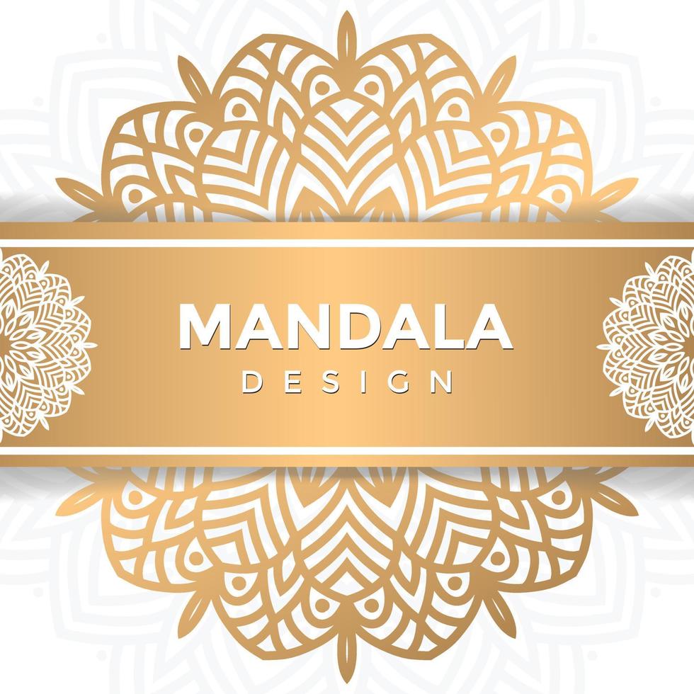 Luxury ornamental mandala design Wedding invitation background in gold color. vector