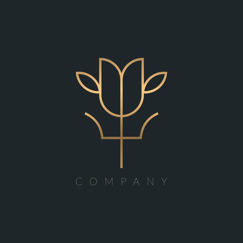 Golden Floral Logo Luxury jewelry cosmetics fashion Branding Monogram icon design. vector