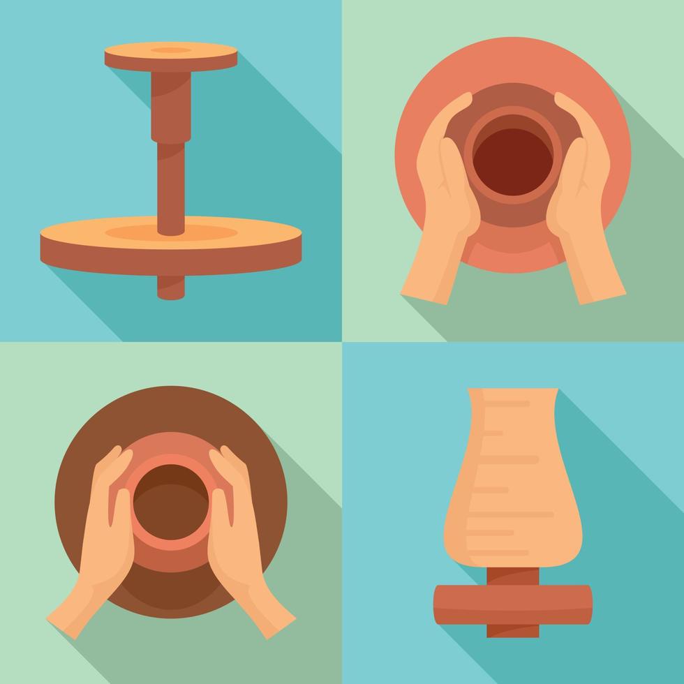 Potters wheel icon set, flat style vector