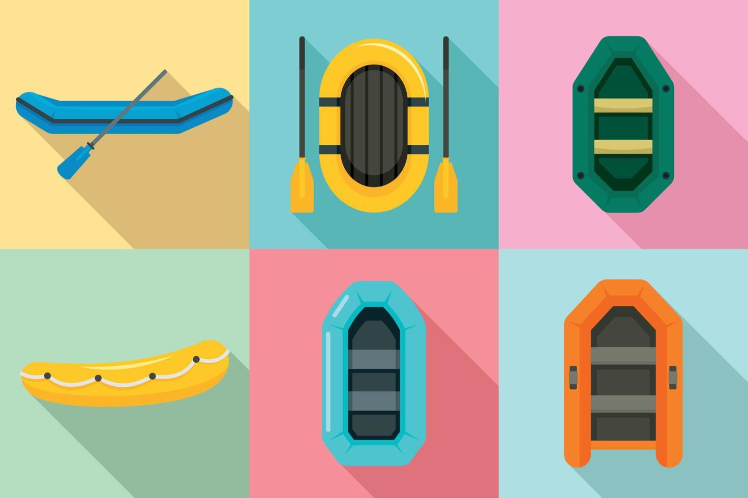 Inflatable boat icon set, flat style vector