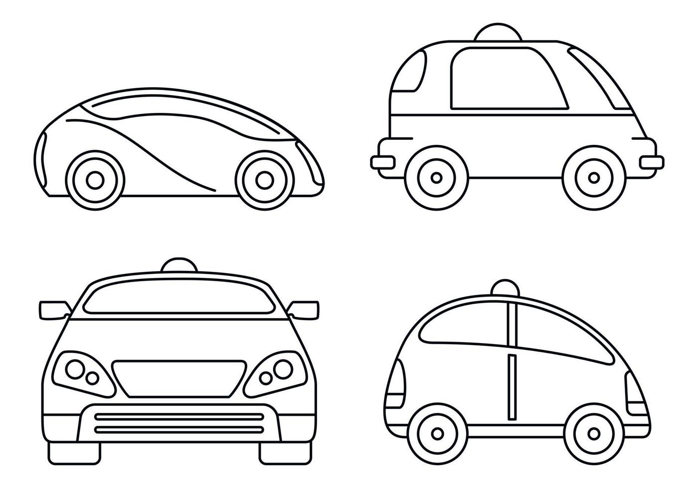 conjunto de iconos de coche inteligente sin conductor, estilo de contorno vector