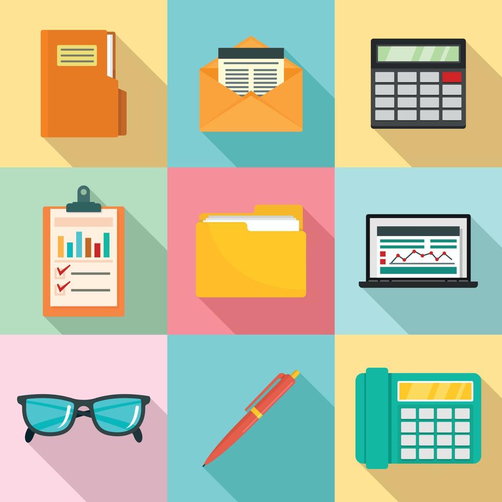 Accounting icon set, flat style vector