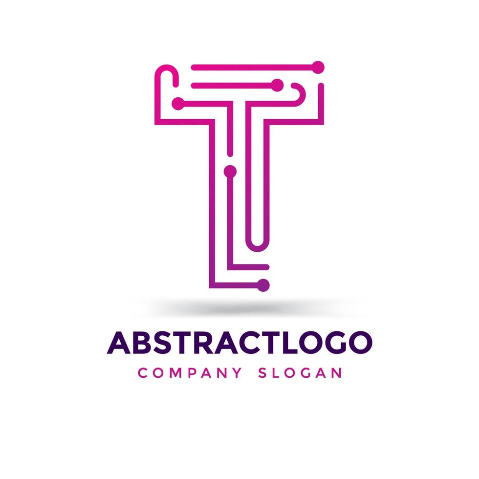 diseño de puntos del logotipo de la letra t. colorido tecnología digital líneas punteadas t vector