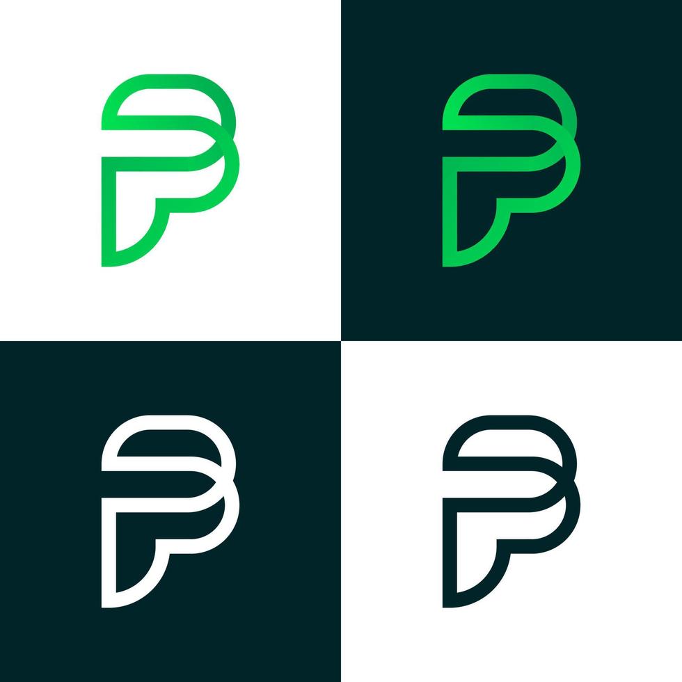 logotipo abstracto del vector verde de la letra p. Elementos modernos del diseño del icono del monograma de la plantilla de los símbolos del alfabeto p.