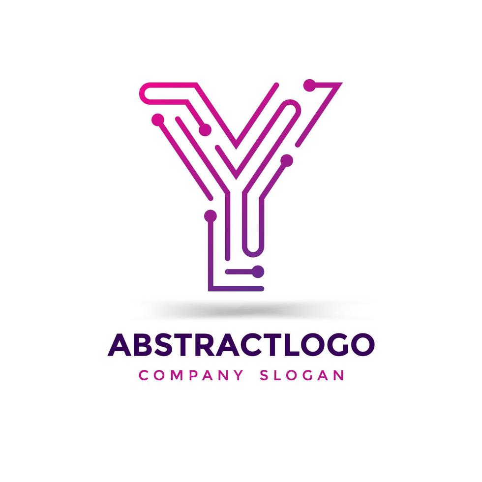 logotipo de puntos creativos de letra y, vector de líneas de tecnología digital de logotipo y.