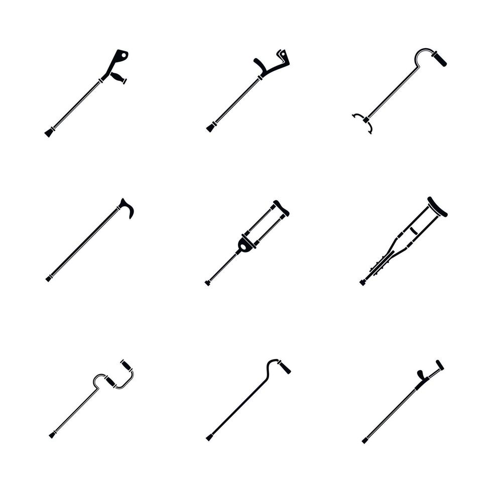 Crutches injury support care icons set, simple style vector