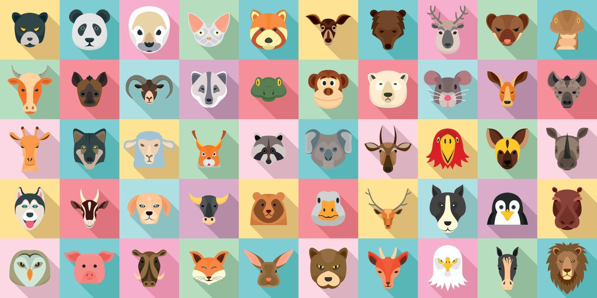 conjunto de iconos de animales, estilo plano vector