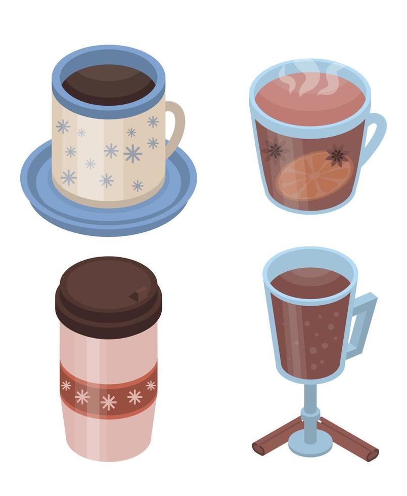 Mulled wine icon set, isometric style vector