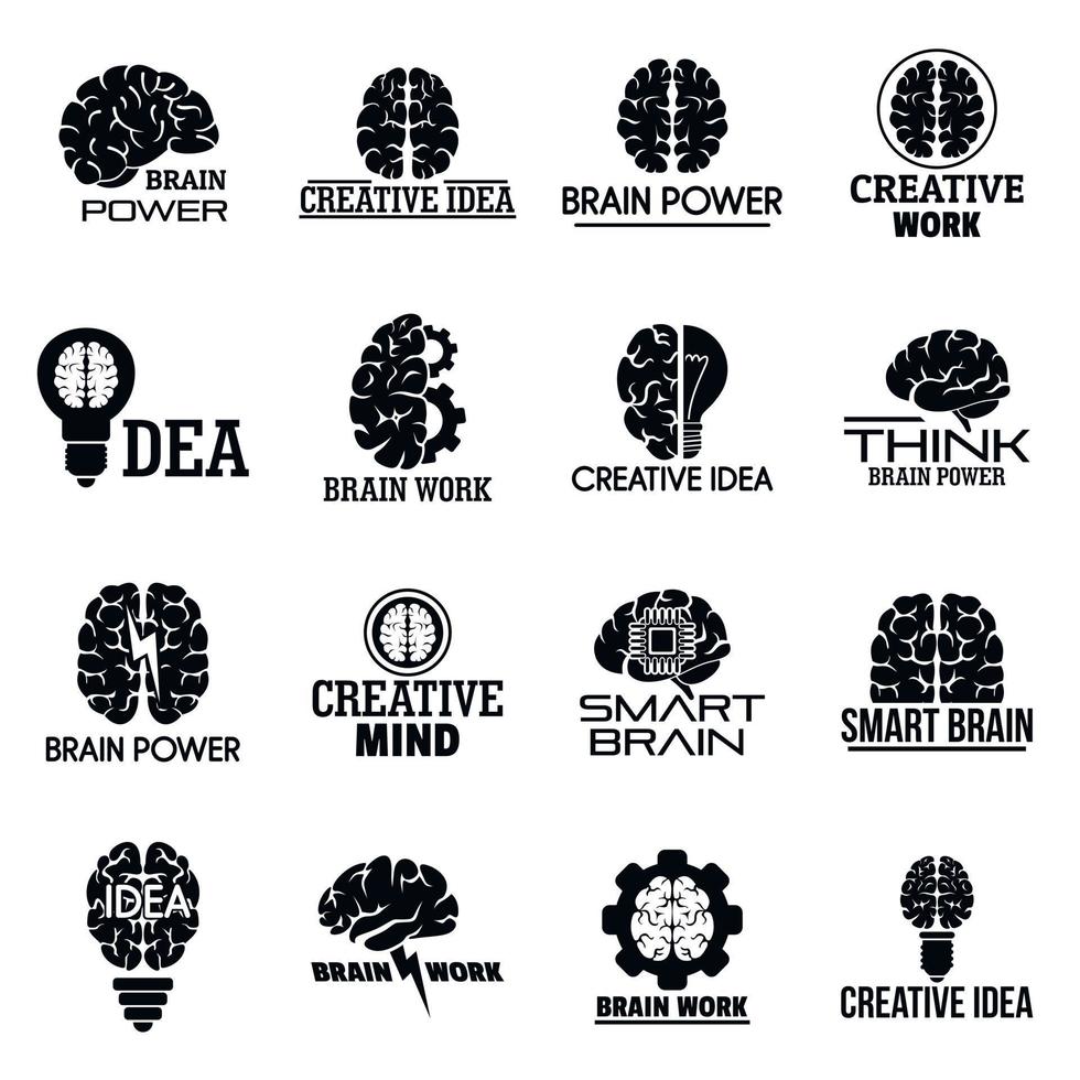 Brain logo set, simple style vector