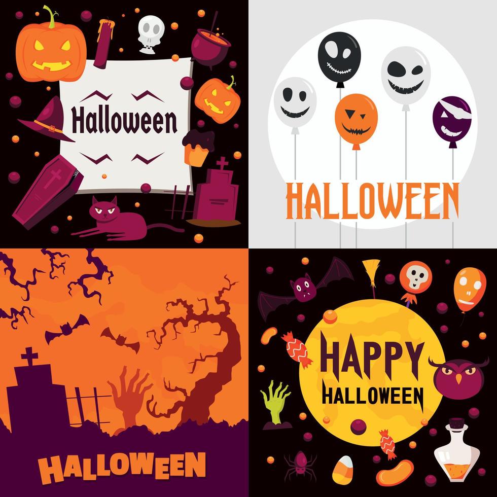 conjunto de banners de halloween, estilo plano vector